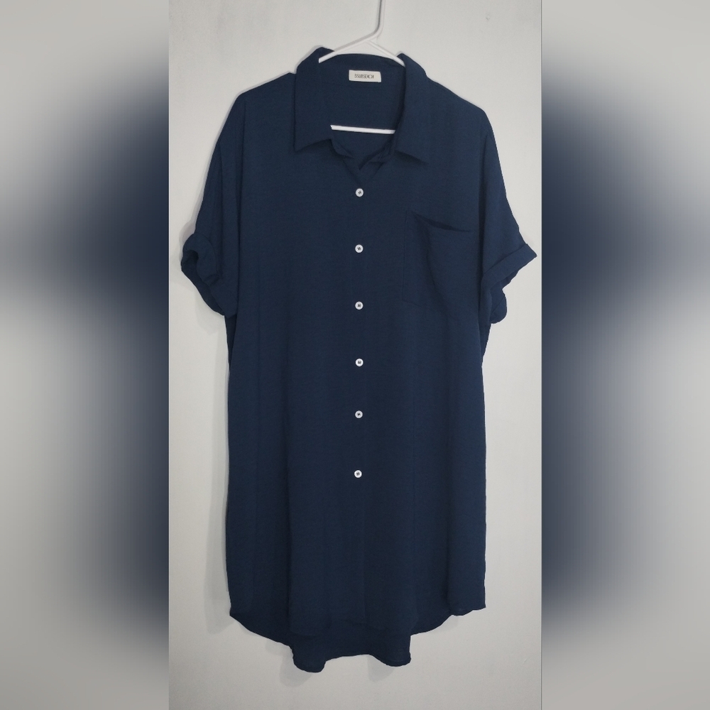 Bsubseach Blue Button-Up Shirt Dress ( XXL)